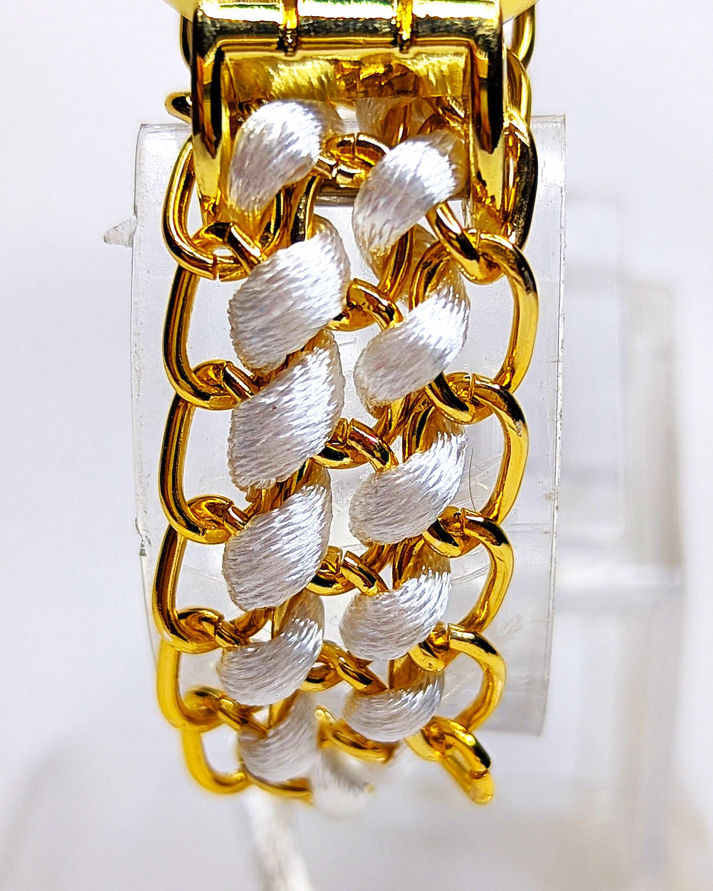 Elegant Women's Gold Chain & Satin Weave Wristwatch